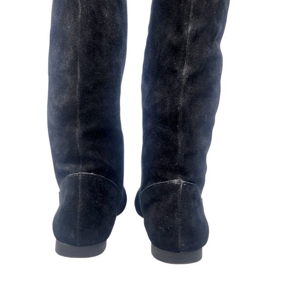 Black Suede Riding Boots Womens 6 Knee High Low Heel Leather Zipper Side - Picture 6 of 12